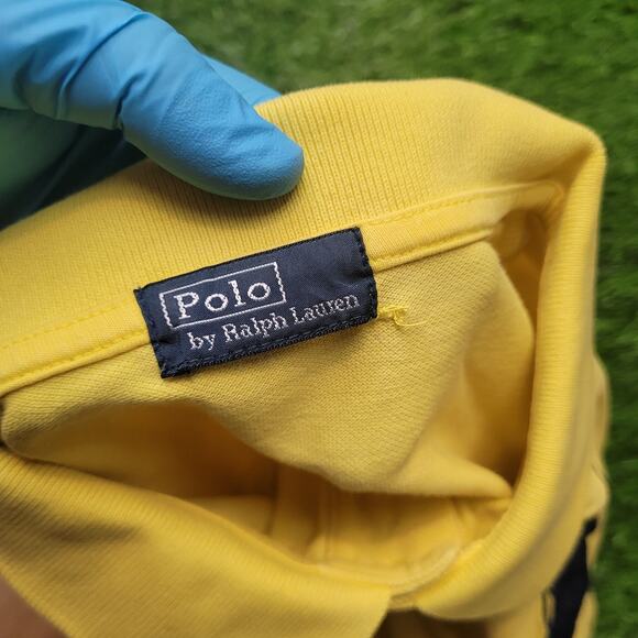 Y2K Ralph Lauren Big Pony Polo Mens Small Yellow Blue Number 3 Logo - Picture 6 of 6